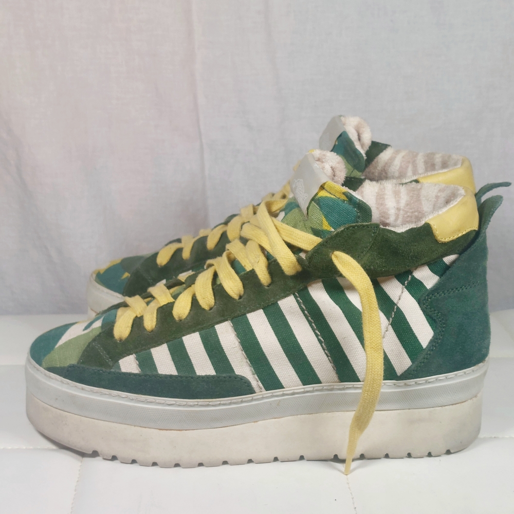 Soya Fish Green and Yellow Striped Sneakers